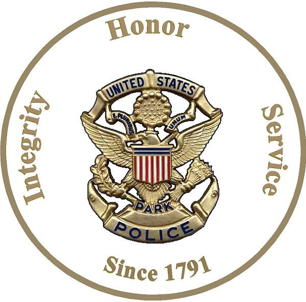 U30740 - Carved US Park Police Badge on Round Wooden Plaque