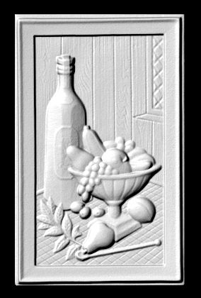 R27905 - Rectangular Carved Wood Applique for Personalized Wine Plaque,  with Wine Bottle and Fruit Bowl