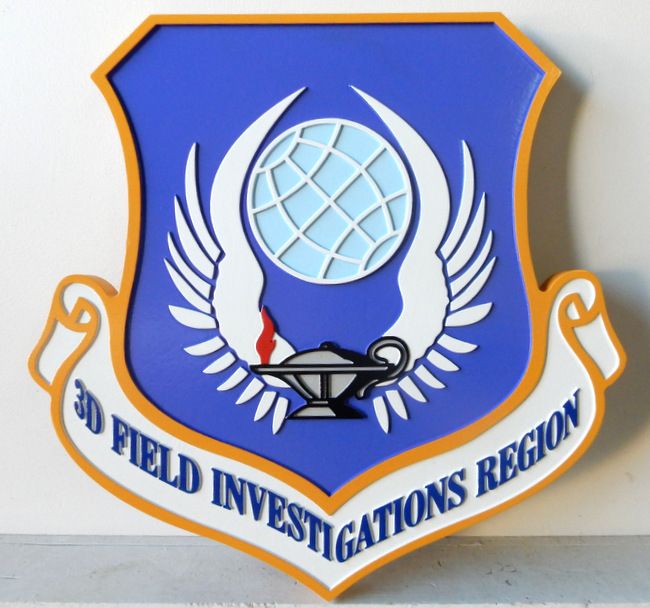 LP-7458 - Carved Shield Plaque of the Crest of the Air Force 3D Field Investigations Region,  Artist Painted