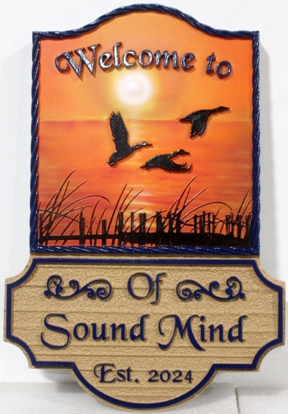 L21226A - Carved and Sandblasted Coastal Home "Sound Mind" Sign