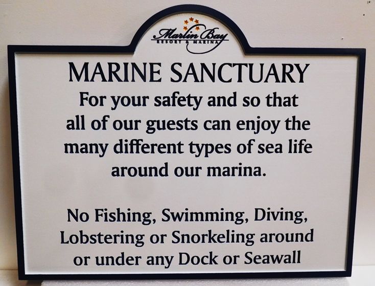 L22197 - Engraved Marine Sanctuary  Sign for Marlin Bay Resort & Marina 