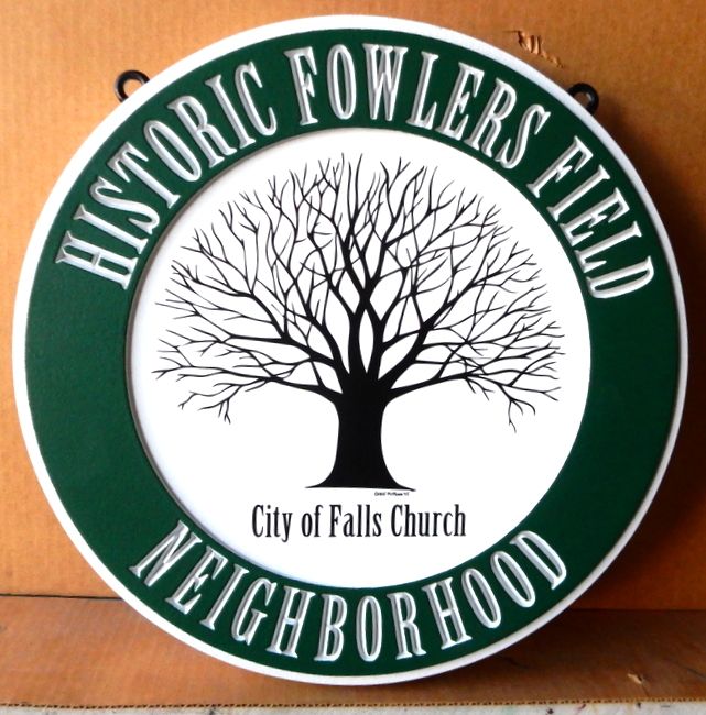 F15250 - Carved HDU Sign for City of Falls Church Field and Neighborhood