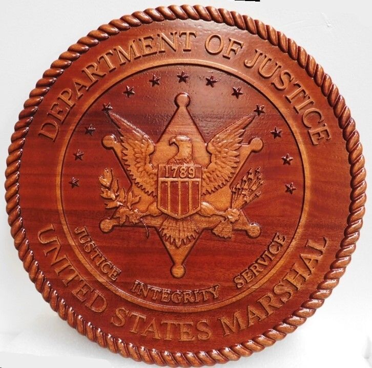 AP-2493 - Seal of the United States Marshal, Department of Justice, Mahogany Wood