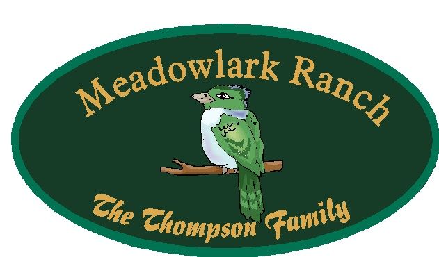 M22818 - Design of Carved Wood or HDU Family Address Sign "Meadowlark Ranch" with Carved Meadowlark 