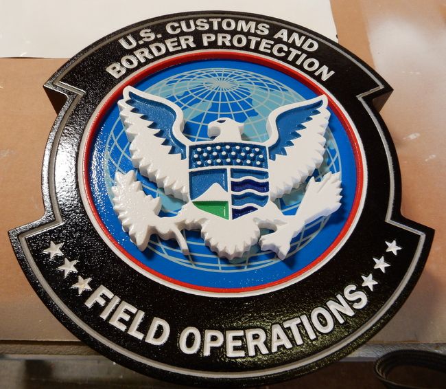 U30352 - Carved 3-D  Wall Plaque for US Customs and Border Protection, Field Operations