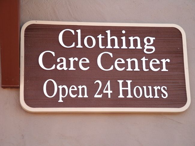 KA20618 - Carved Wood Grain HDU Sign for Laundry and Dry Cleaning "Clothing Care Center Open 24 Hours"