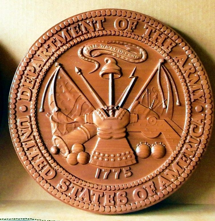 MP-1072 - Carved Plaque of the Great Seal of the US Army (USA), Cedar Wood