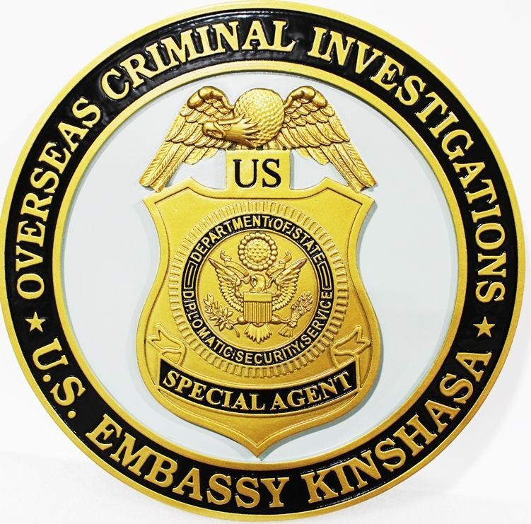 AP-3865 - Carved 3-D HDU Plaque of the Badge of a Special Agent , Overseas Criminal Investigation, US Embassy Kinshasa, Department of State
