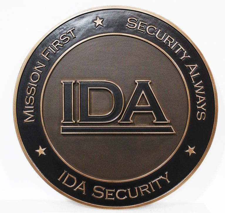 VP-1343  - Carved 2.5-D Multi-Level Relief Bronze-Plated HDU Plaque of the Seal of the Institute for Defense Analyses (IDA).
