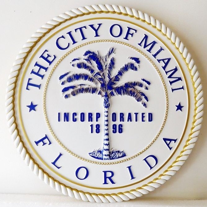 DP-1653 - Carved Plaque of the Seal of the City of Miami, Florida,  Artist Painted 3-D