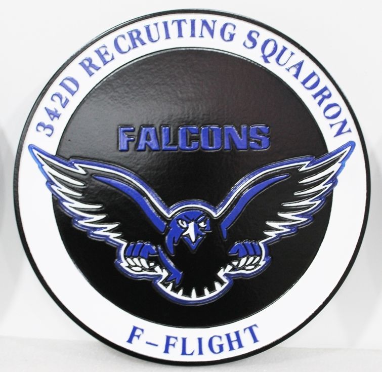 LP-8722 - Carved 2.5-D Multi-Level Raised Relief HDU Plaque of the Crest of the  342nd Recruiting Squadron, F-Flight