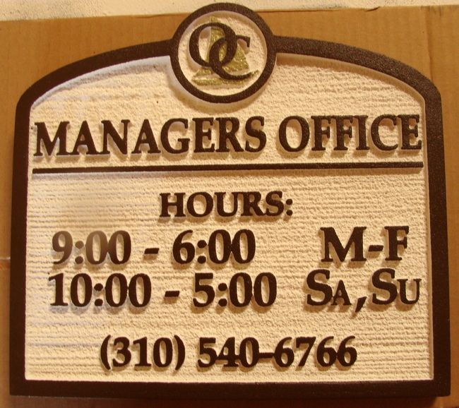 KA20501 - Custom Sandblasted  Apartment Managers Office Sign with Hours and Phone Number