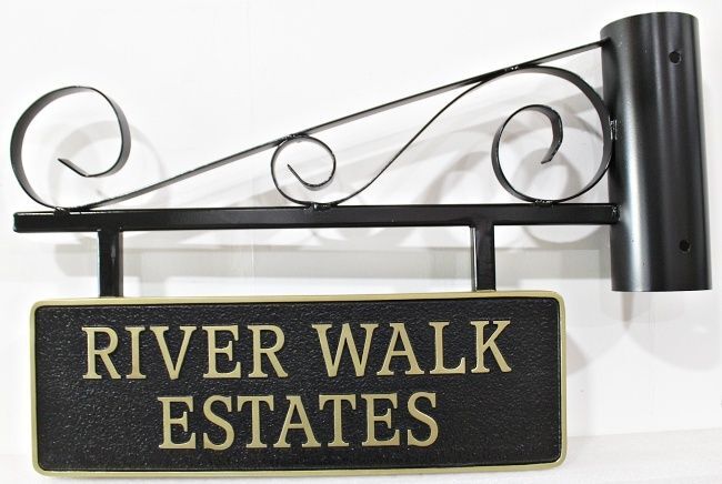 K20149 - Elegant Carved and Sandblasted HDU Sign for "River Walk Estates"