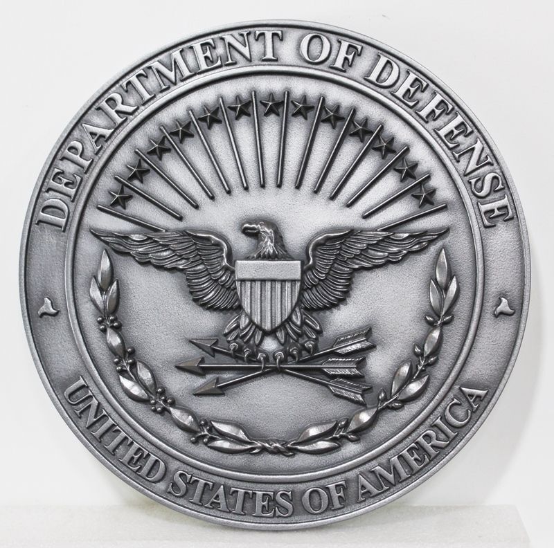 IP-1065 - Carved 3-D Bas-Relief  Aluminum Metal Plated Wall Plaque of the Seal of the Department of Defense
