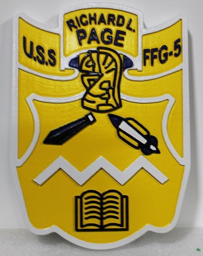 JP-1282 -  Carved 2.5-D Raised Relief HDU  Plaque for the Navy Ship USS Richard L. Page, FFG-5, Guided Missile Frigate