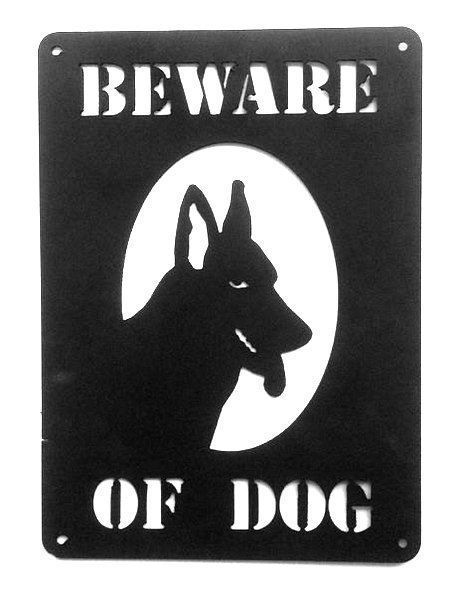 M7984- Cut-out Wrought Iron Plaque," Beware of Dog", German Shepherd Head