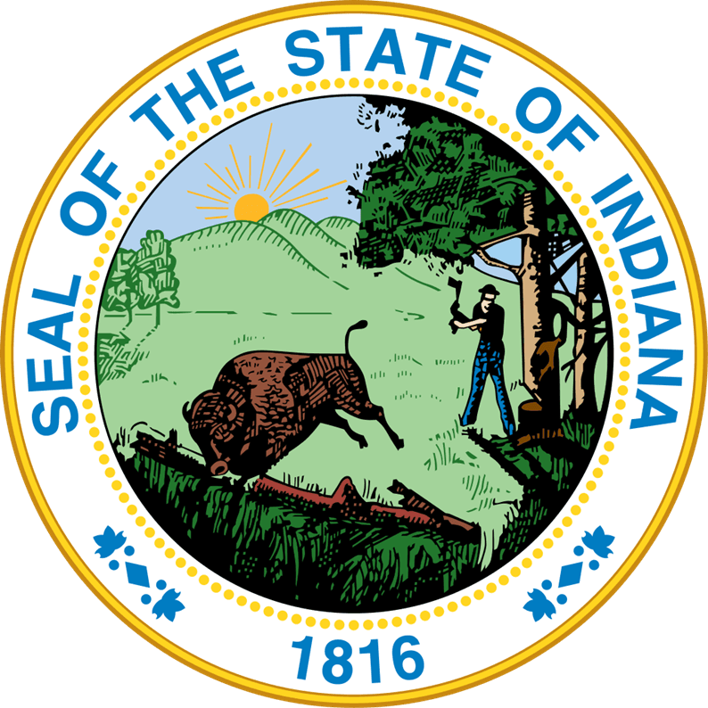BP-1213 - Carved 2.5-D Multi-level Relief HDU Plaque of the Great Seal of the State of Indiana, Artist Painted