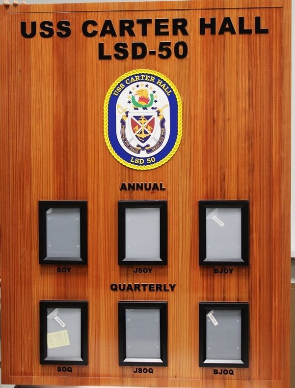 SB1025- Carved Redwood Award Board for  Sailor of the Year and the  Quarter, USS Carter Hall, LSD 50,   Landing Ship  Dock 