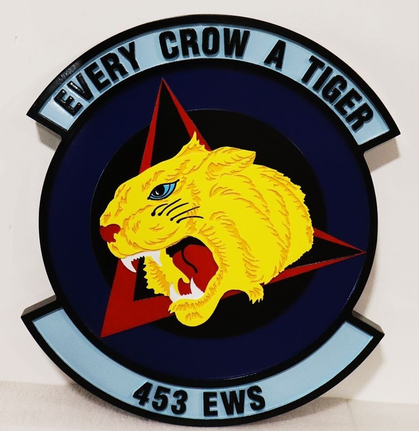 LP-4128 - Carved 2.5-D Multi-Level Raised Relief HDU Plaque of the Crest of the 453rd Electronic Warfare Squadron (EWS)