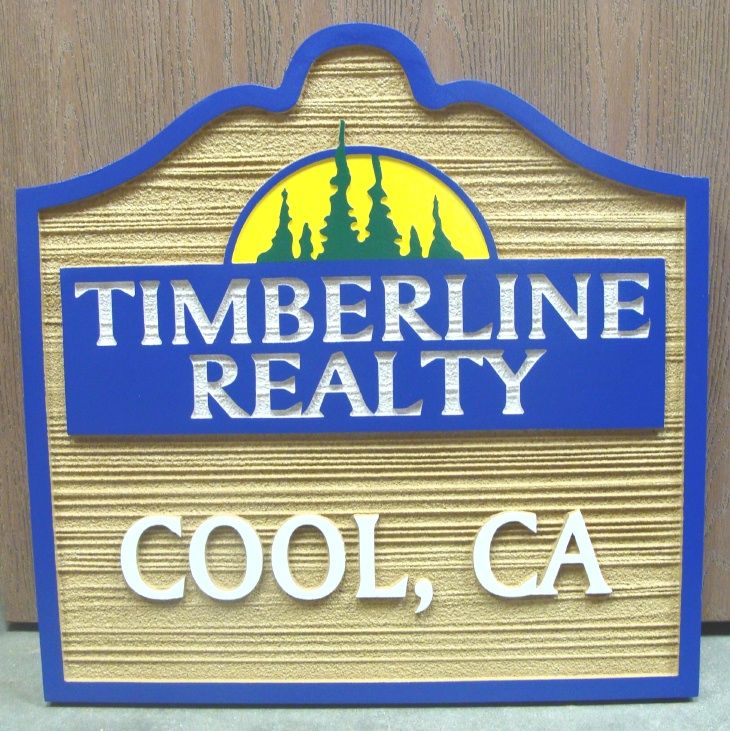 C12324 - Carved and Sandblasted HDU Realtor Sign, Raised Text, Art and Border and  Wood Grain Background