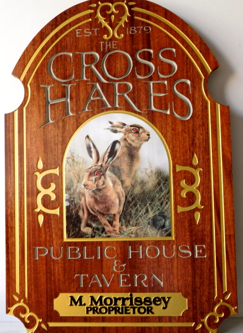 Carved And Sandblasted Wood Signs Plaques By Art Signworks M3035 Carved Mahogany Wood Sign For Public House And Tavern With Hare 24k Golf Leaf Gilded Decor Border Gallery 27