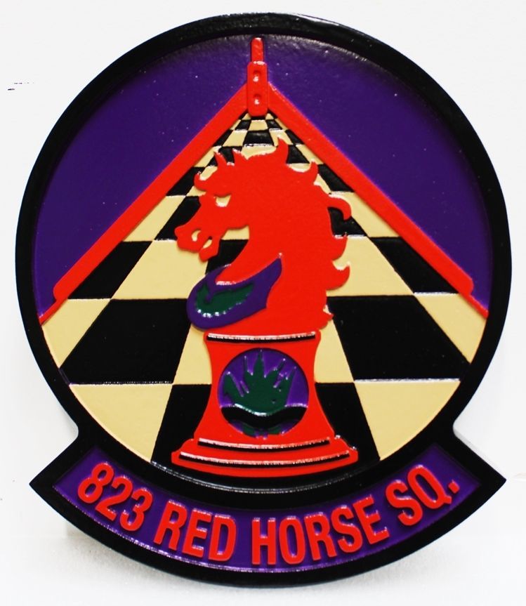 LP-7108 - Carved 2.5-D Plaque of the Crest of the 823rd Red Horse Squadron, US Air Force