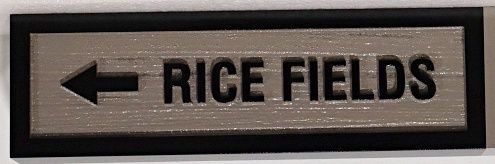 GA16581A - Carved and Sandblasted Directional HDU Sign for "Rice Fields"