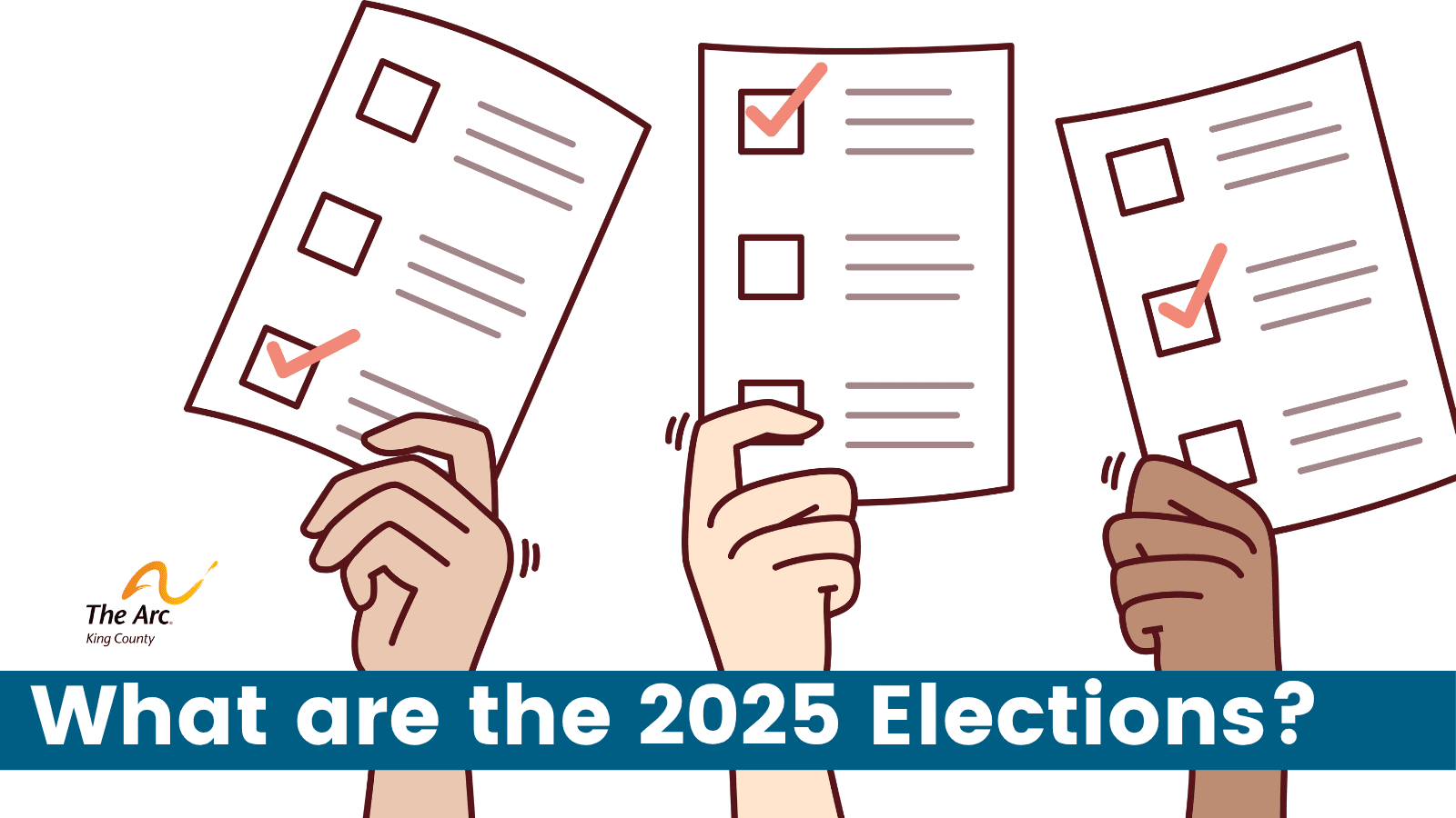 Image of hands holding ballots. Text: What are the 2025 Elections?