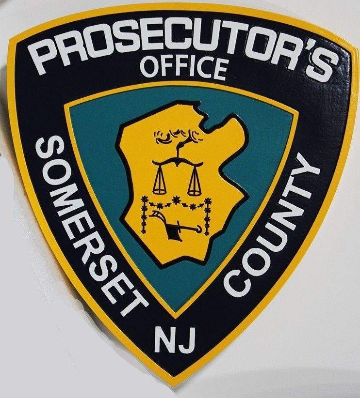 CP-1672 - Prosecutor's Office Plaque Featuring the Seal of the Somerset County, New Jersey , Carved in 2.5-D Raised Relief 