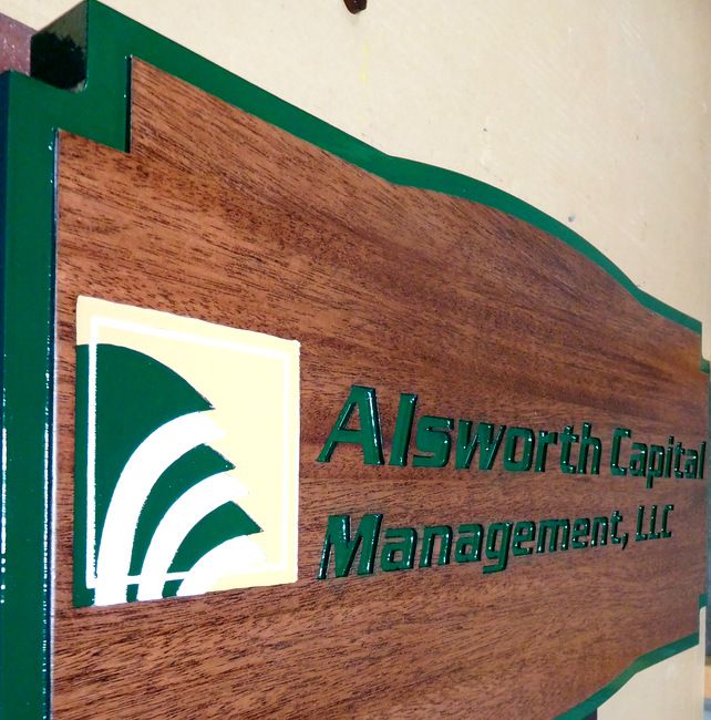 C12032 - Carved Mahogany Indoor Sign for a Capital Management Company (side view)