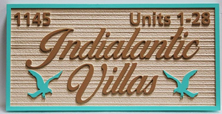 K20406 - Carved High-Density-Urethane (HDU) Entrance Sign for the "Indialantic Villas" Residential Community