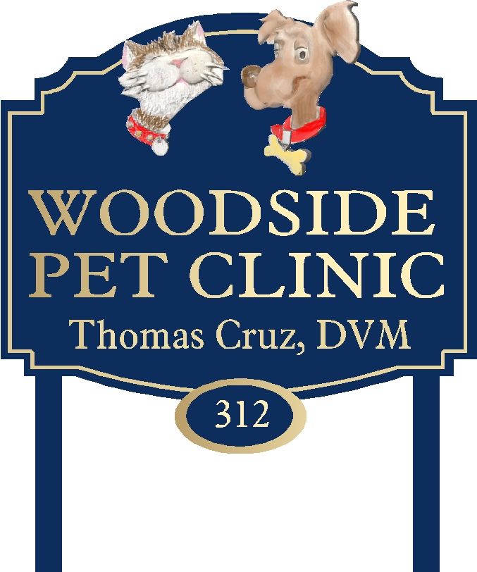 BB11750 -  Carved HDU Veterinarian and Pet Clinic Sign  with 3D Artist-Painted Animals