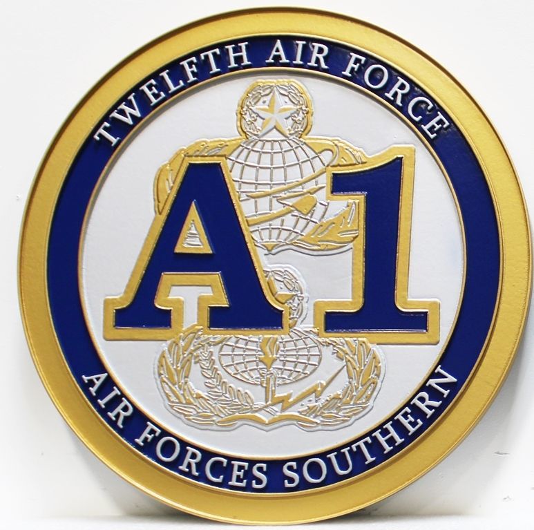 LP-1584 - Carved 2.5-D Raised Multi-Level Relief HDU  Plaque of the Crest of the Twelfth Air Force, Air Forces Southern  