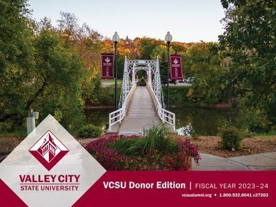 Cover Photo of the 2022-23 Donor Edition - VCSU Walkbridge in the fall