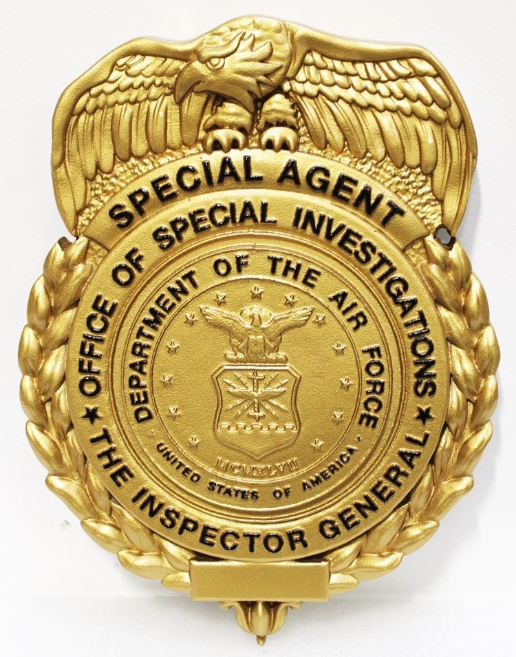 PP-1489 - -  Carved 3-D Bas-Relief HDU Plaque of the     Badge of a Special Agent of the Office of Special Investigations, Inspector General of the US Air Force