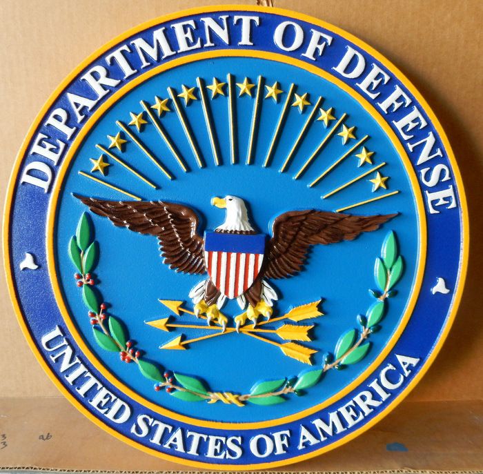 U30177 - Department of Defense Seal Carved 3-D Wall Plaque (Version 1)