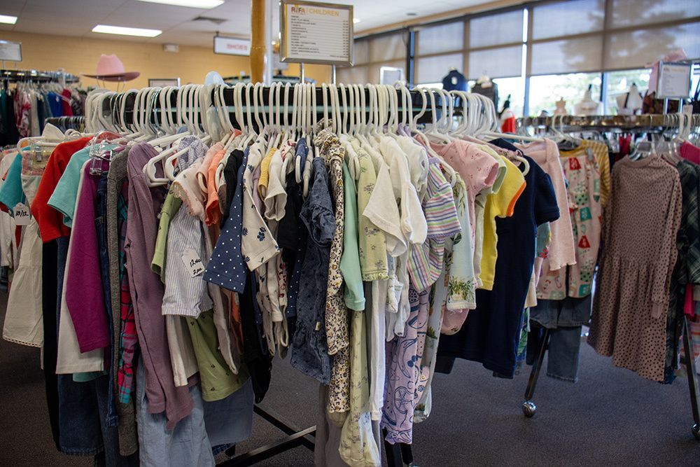 Rack of clothes at the Thrift Store.