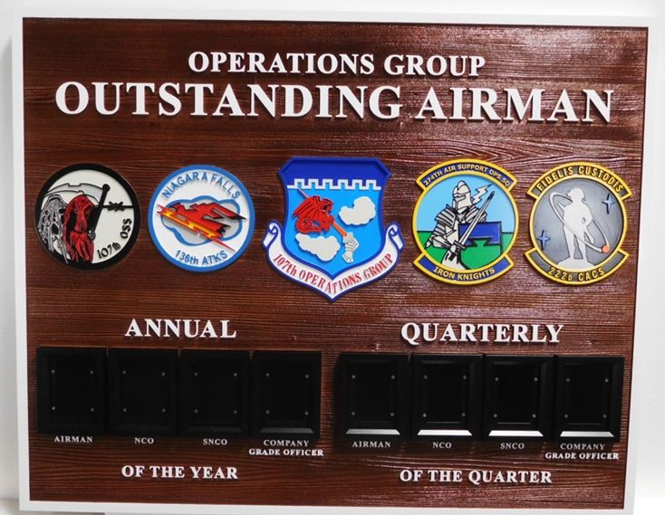 LP-9027 - Awards Board for Outstanding Airman, Operations Group, with Carved Crests and Redwood Board