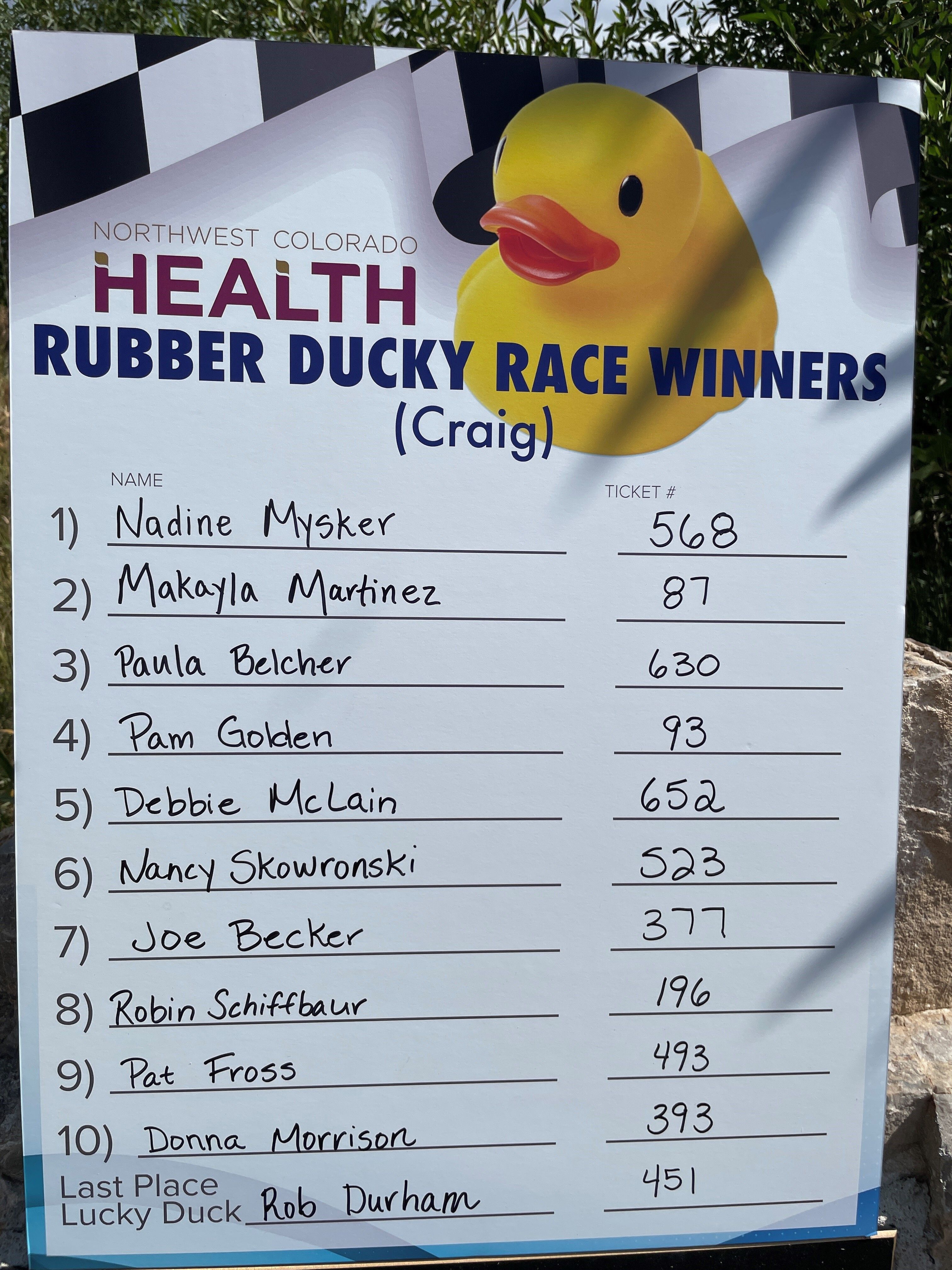 Winners of the Rubber Ducky Race for Hospice in Craig