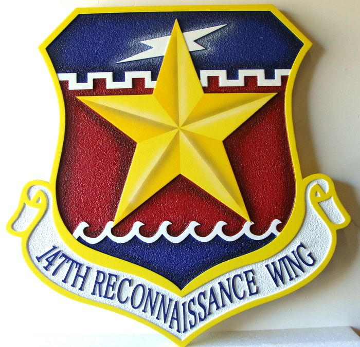 LP-4640 - Carved Shield Plaque of the Crest of the 147th  Reconnaissance Wing,  Artist Painted