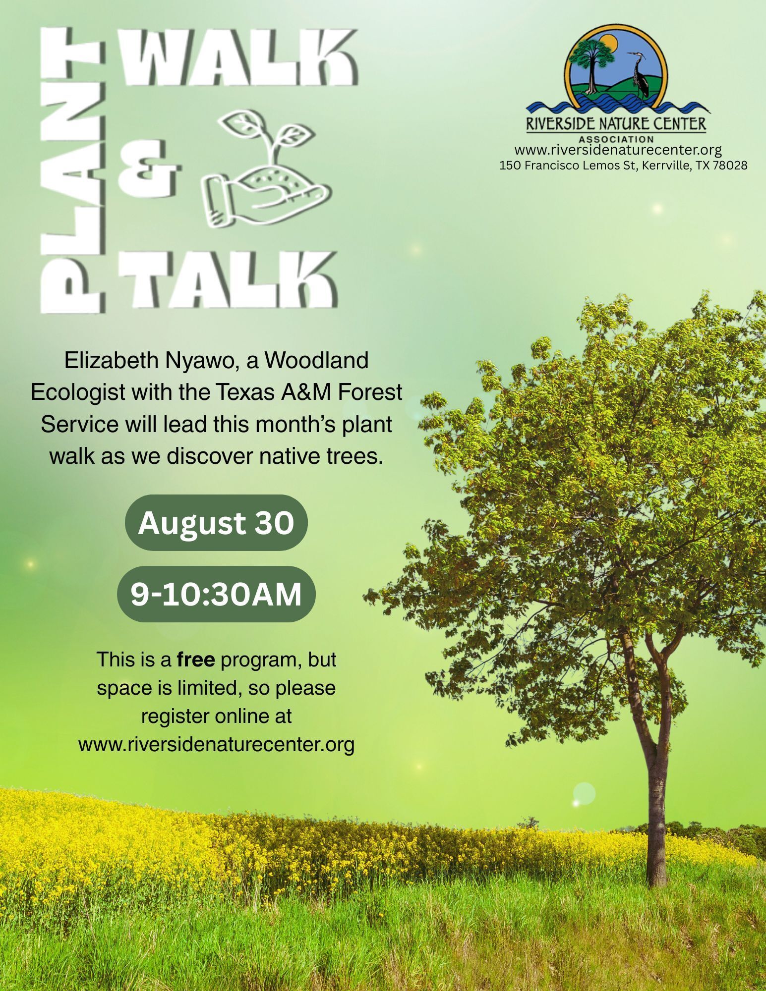 Plants near me, Riverside Nature Center, Kerrville, Nature lover, education about plants, environmental science educator, Dan Gaskins, Texas A&M, native trees, agricultural resources, Plant Walk