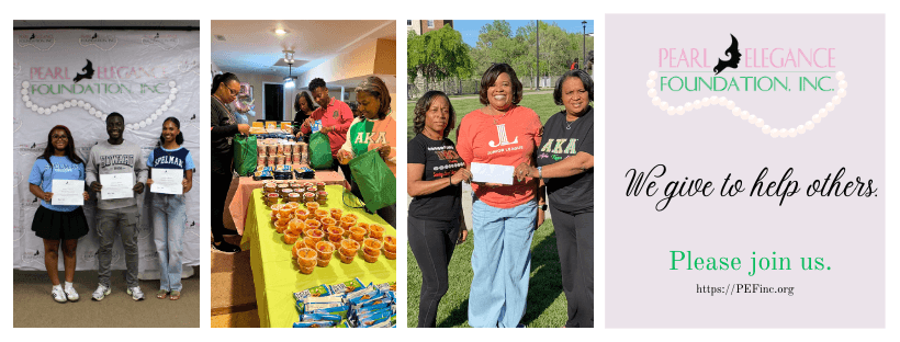 students holding scholarship certificate, women performing service, women presenting grant check
