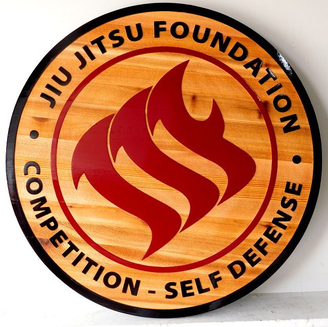 M3329- Carved and Sandblasted Cedar Wood Sign with Logo for Jiu Jitsu Foundation Competition and Self Defense (Gallery 28A)