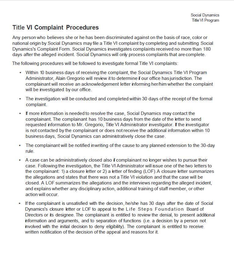Title VI Complaint and Procedures Form(English)