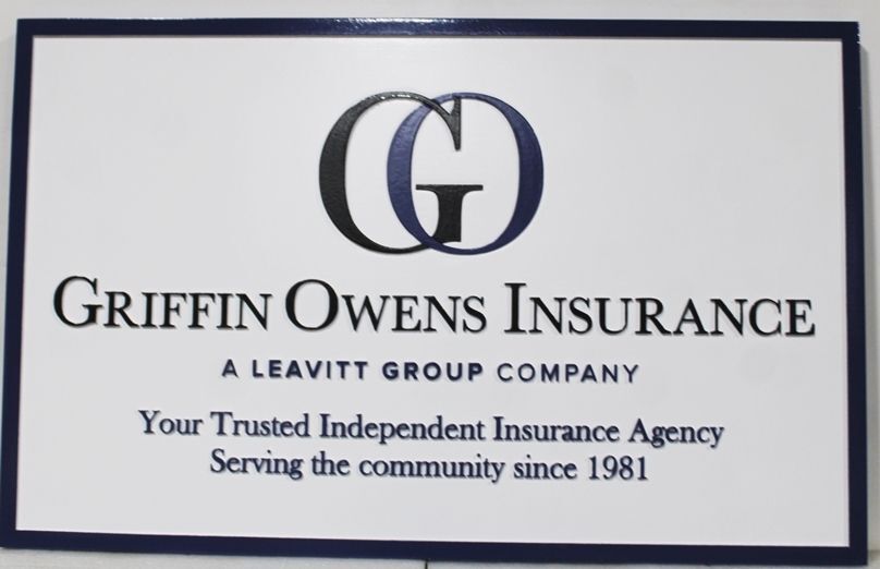 C12509A -Carved HDU Sign for "Griffin Owens Insurance"  with Raised Text and Border