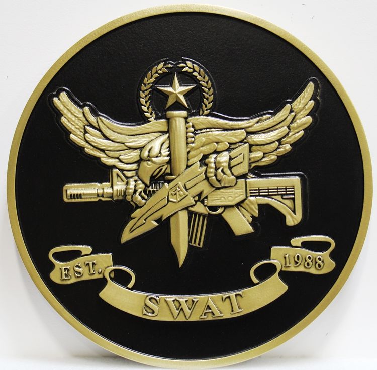 PP-3069 - Carved 3D Bas-Relief HDU Emblem/Badge of the SWAT Team of a Texas Police Department 