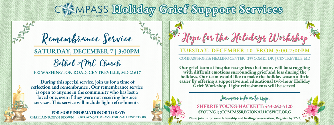 Remembrance Service & Holiday Grief Workshop 2024-Flyer with information