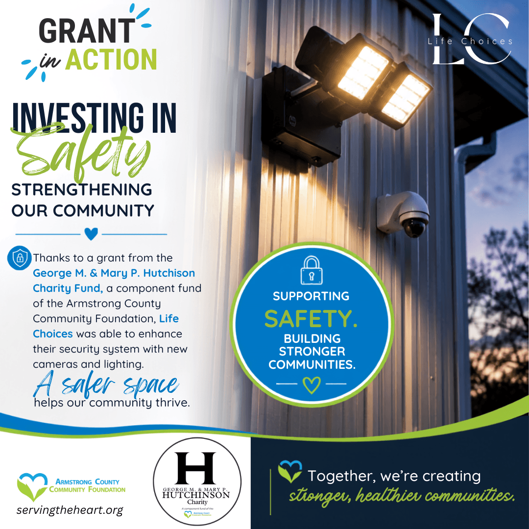 Exterior security camera and lighting installed at Life Choices through a grant from George M. & Mary P. Hutchison Charity Fund