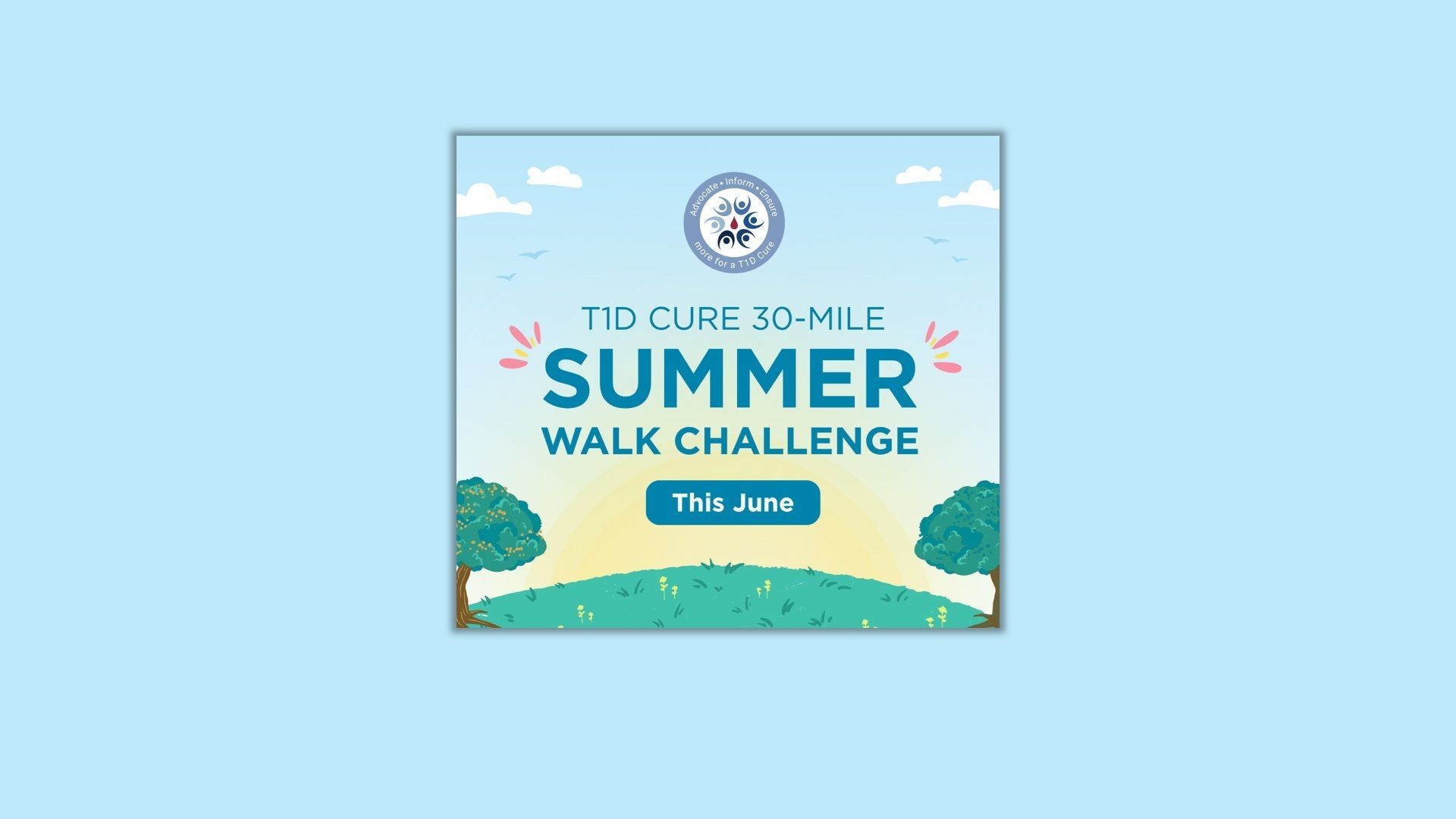 june t1d cure 30 mile walk challenge event brand image