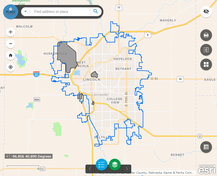 Map of Lincoln, Nebraska